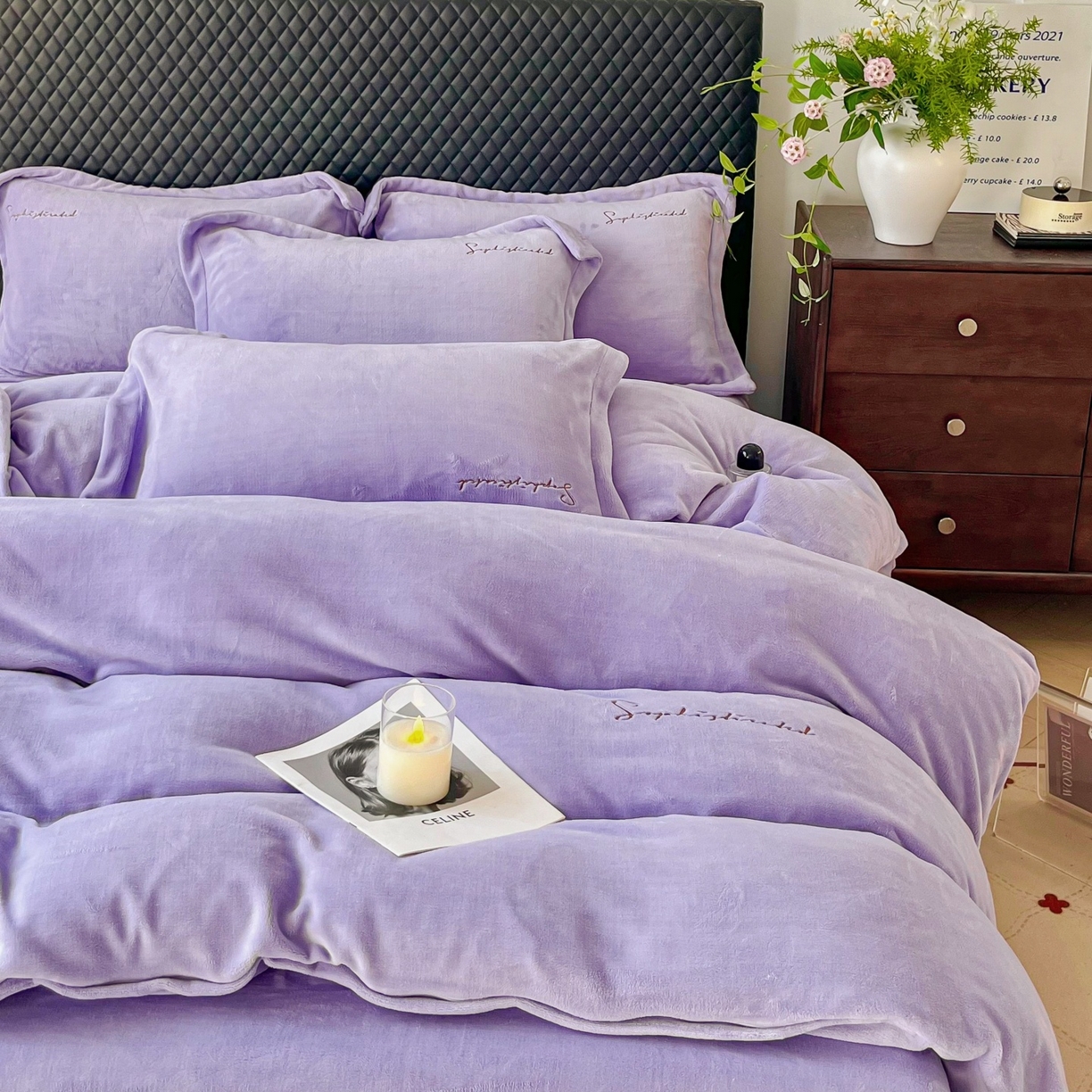 91家纺网 家纺一手货源 找家纺 庭笙 2025新款加厚牛奶绒8斤/9斤纯色蓄热保暖四件套-米莱 米莱-紫