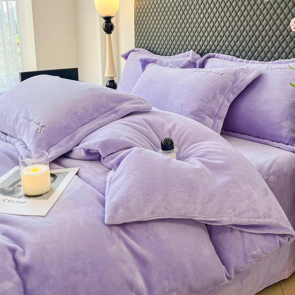 91家纺网 家纺一手货源 找家纺 庭笙 2025新款加厚牛奶绒8斤/9斤纯色蓄热保暖四件套-米莱 米莱-紫