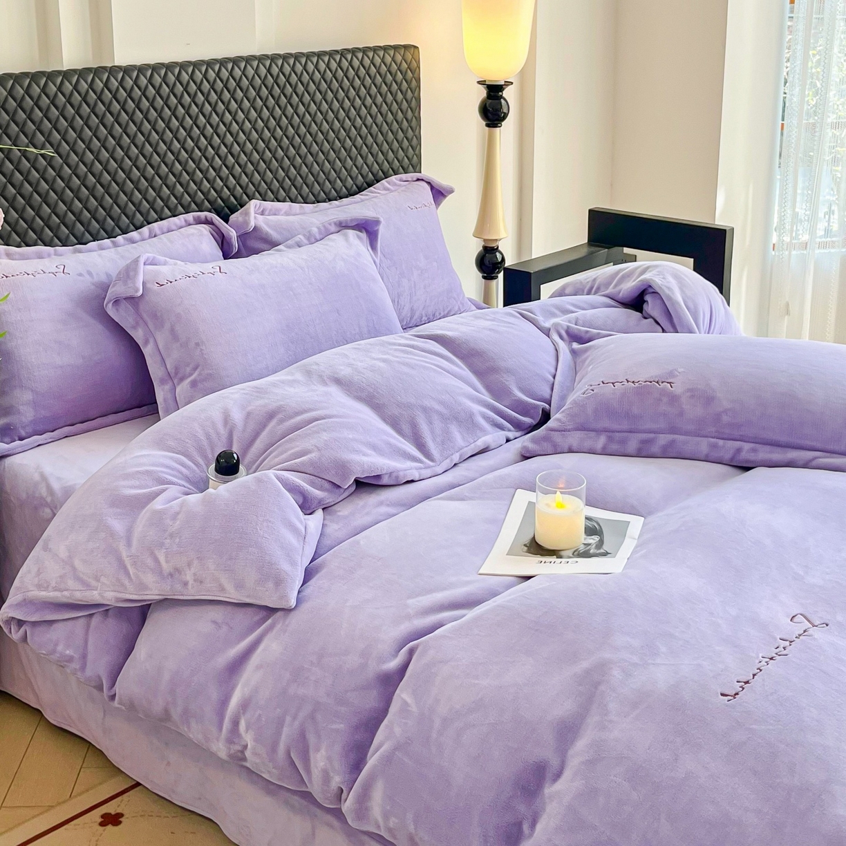 91家纺网 家纺一手货源 找家纺 庭笙 2025新款加厚牛奶绒8斤/9斤纯色蓄热保暖四件套-米莱 米莱-紫