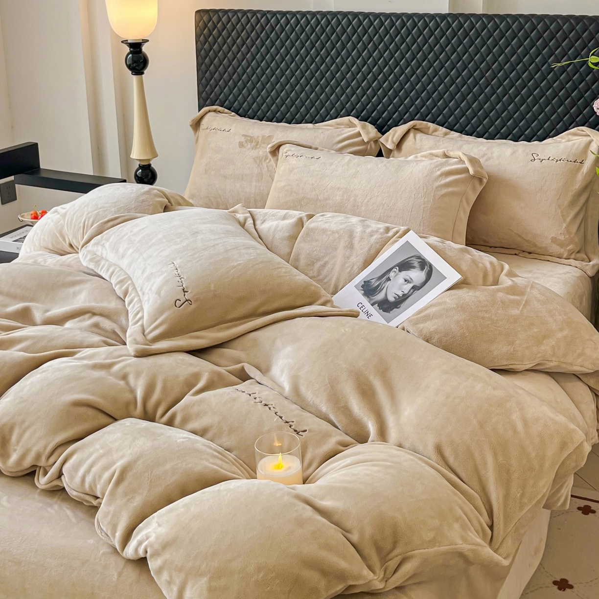 91家纺网 家纺一手货源 找家纺 庭笙 2025新款加厚牛奶绒8斤/9斤纯色蓄热保暖四件套-米莱 米莱-咖