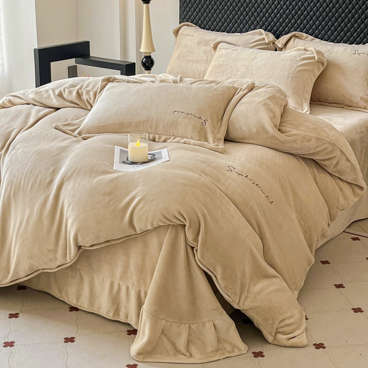 91家纺网 家纺一手货源 找家纺 庭笙 2025新款加厚牛奶绒8斤/9斤纯色蓄热保暖四件套-米莱 米莱-咖