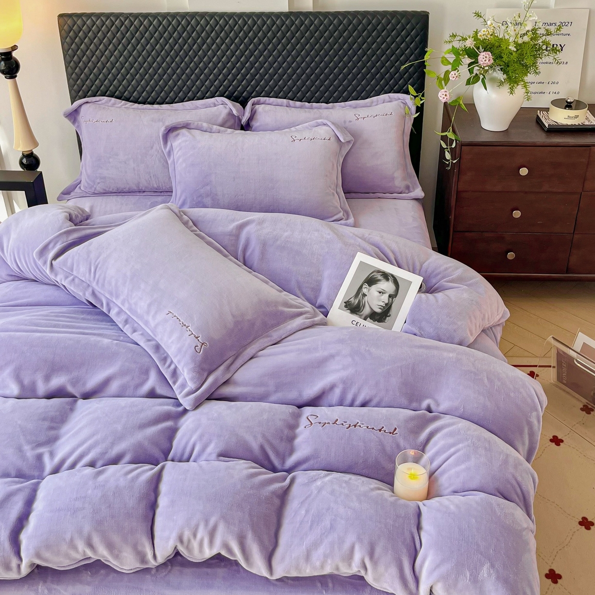 91家纺网 家纺一手货源 找家纺 庭笙 2025新款加厚牛奶绒8斤/9斤纯色蓄热保暖四件套-米莱 米莱-紫