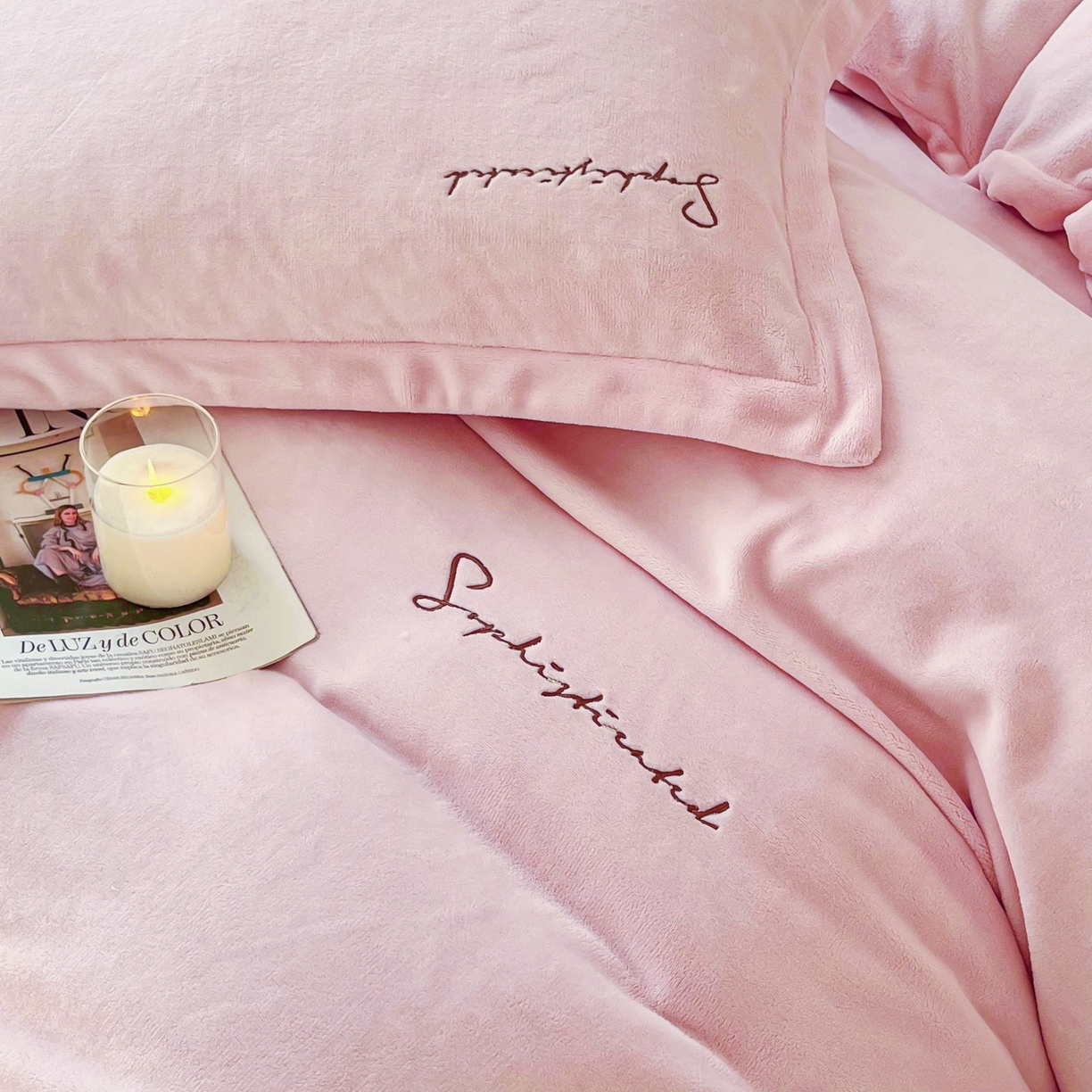 91家纺网 家纺一手货源 找家纺 庭笙 2025新款加厚牛奶绒8斤/9斤纯色蓄热保暖四件套-米莱 米莱-粉