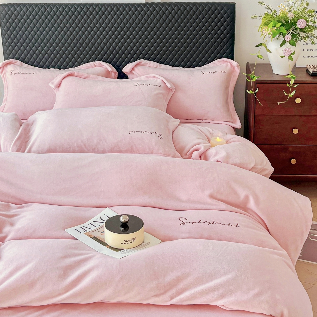 91家纺网 家纺一手货源 找家纺 庭笙 2025新款加厚牛奶绒8斤/9斤纯色蓄热保暖四件套-米莱 米莱-粉