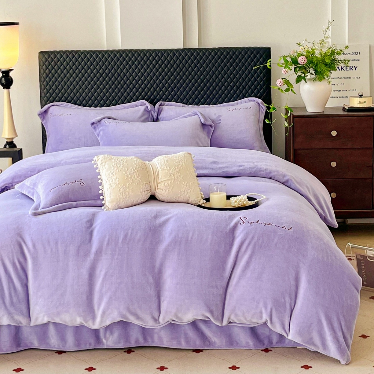 91家纺网 家纺一手货源 找家纺 庭笙 2025新款加厚牛奶绒8斤/9斤纯色蓄热保暖四件套-米莱 米莱-紫