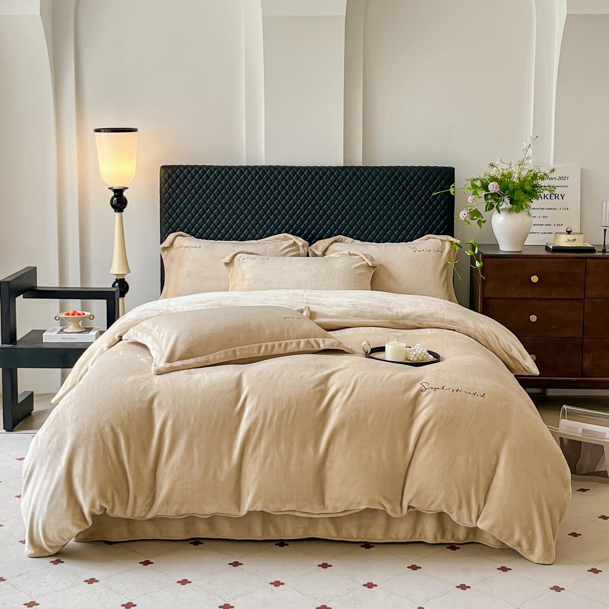 91家纺网 家纺一手货源 找家纺 庭笙 2025新款加厚牛奶绒8斤/9斤纯色蓄热保暖四件套-米莱 米莱-咖