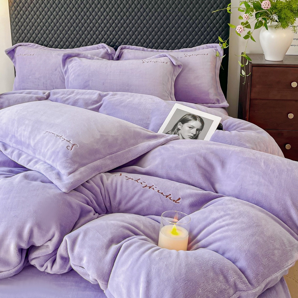 91家纺网 家纺一手货源 找家纺 庭笙 2025新款加厚牛奶绒8斤/9斤纯色蓄热保暖四件套-米莱 米莱-紫