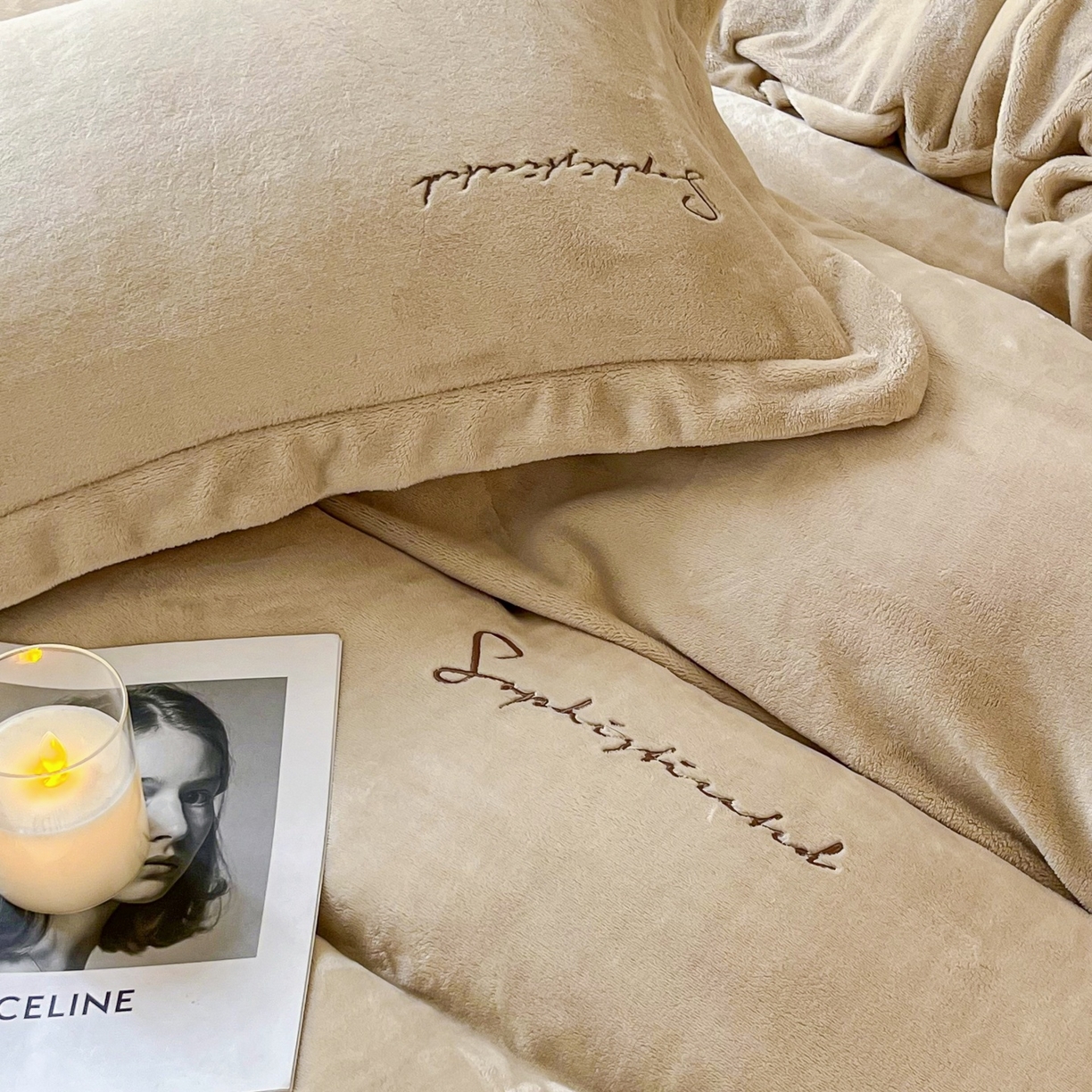 91家纺网 家纺一手货源 找家纺 庭笙 2025新款加厚牛奶绒8斤/9斤纯色蓄热保暖四件套-米莱 米莱-咖