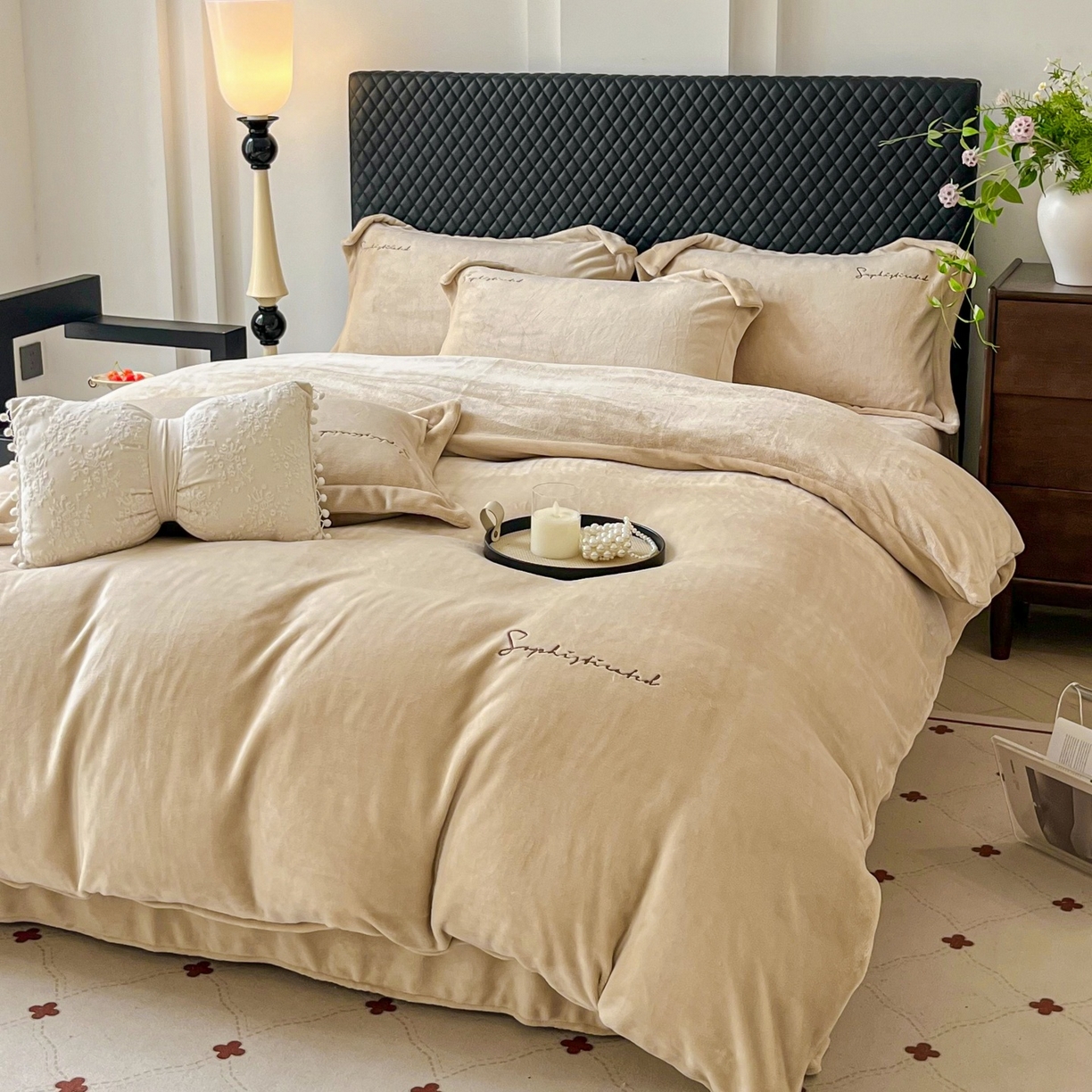 91家纺网 家纺一手货源 找家纺 庭笙 2025新款加厚牛奶绒8斤/9斤纯色蓄热保暖四件套-米莱 米莱-咖