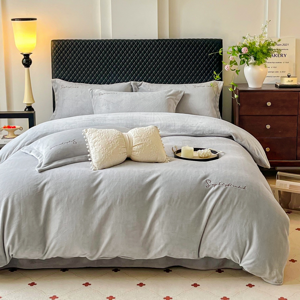 91家纺网 家纺一手货源 找家纺 庭笙 2025新款加厚牛奶绒8斤/9斤纯色蓄热保暖四件套-米莱 米莱-灰