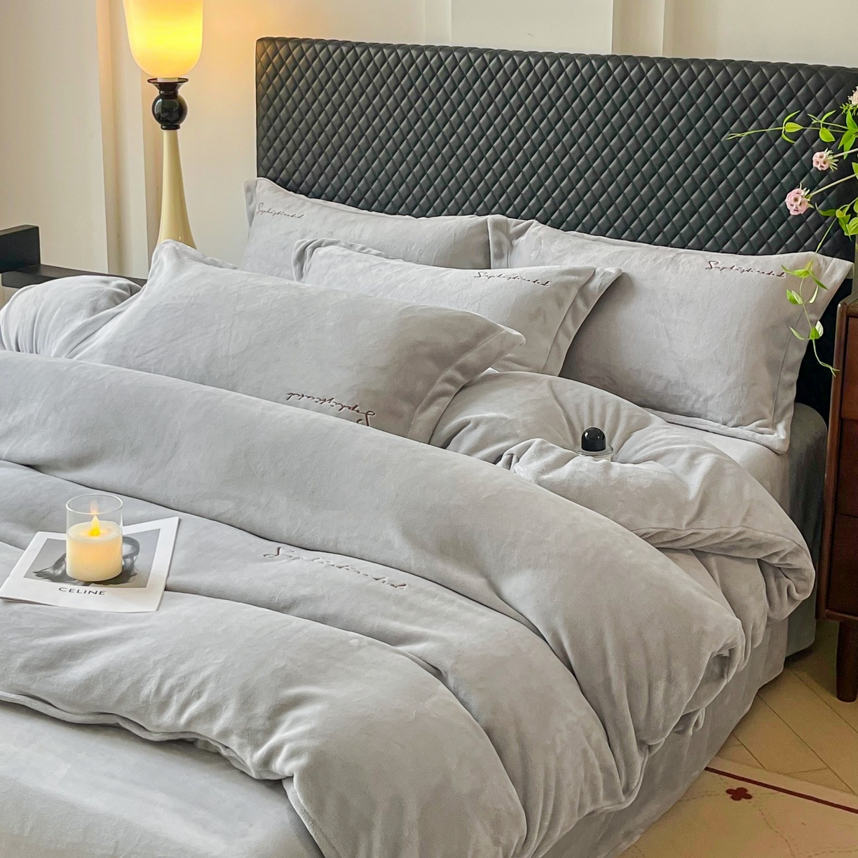 91家纺网 家纺一手货源 找家纺 庭笙 2025新款加厚牛奶绒8斤/9斤纯色蓄热保暖四件套-米莱 米莱-灰