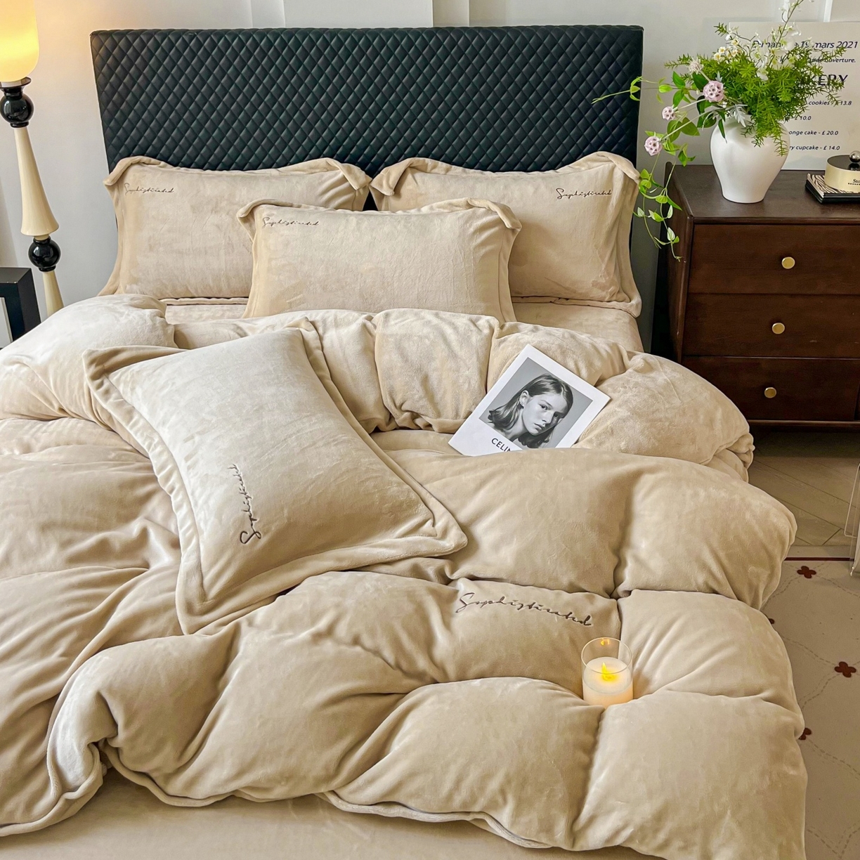 91家纺网 家纺一手货源 找家纺 庭笙 2025新款加厚牛奶绒8斤/9斤纯色蓄热保暖四件套-米莱 米莱-咖