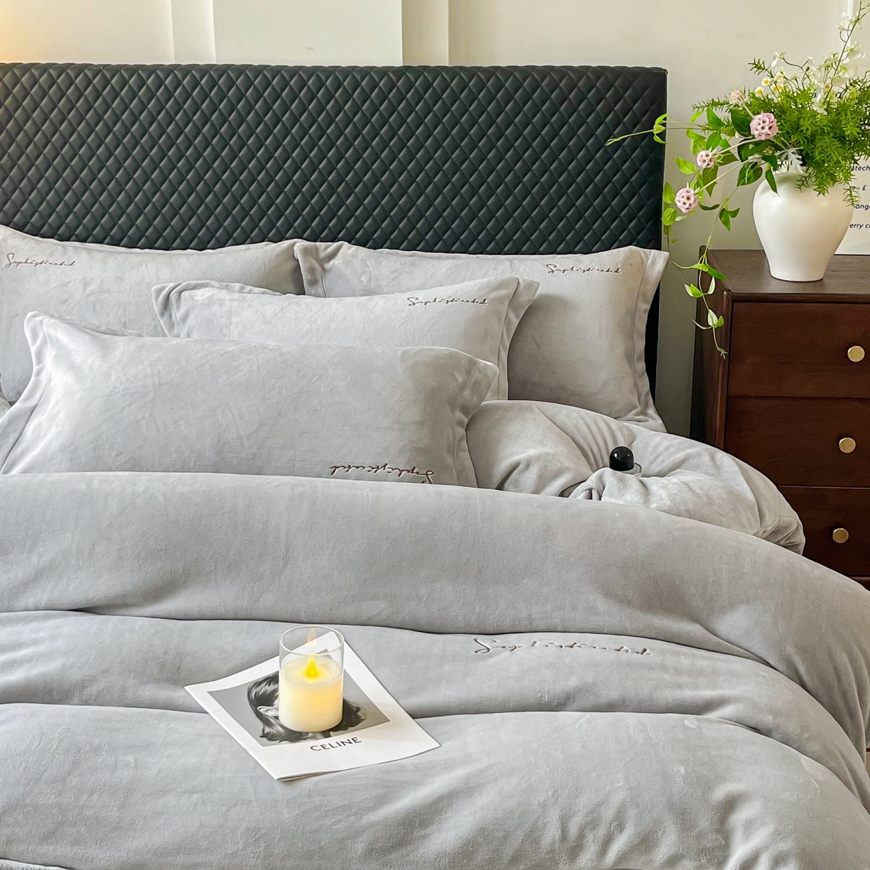 91家纺网 家纺一手货源 找家纺 庭笙 2025新款加厚牛奶绒8斤/9斤纯色蓄热保暖四件套-米莱 米莱-灰