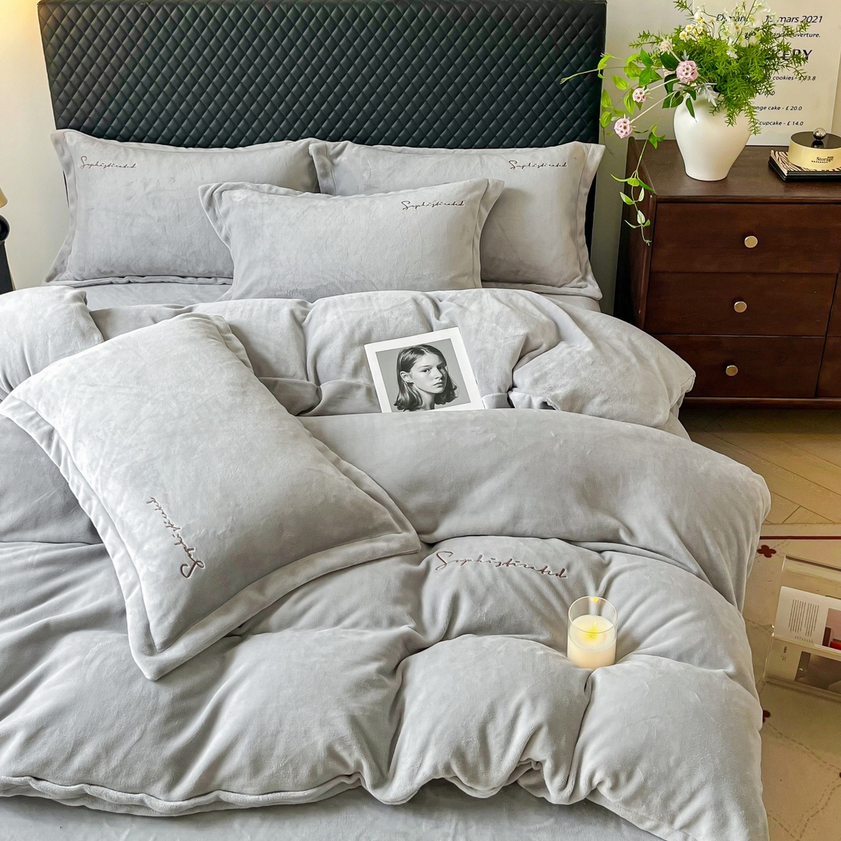 91家纺网 家纺一手货源 找家纺 庭笙 2025新款加厚牛奶绒8斤/9斤纯色蓄热保暖四件套-米莱 米莱-灰