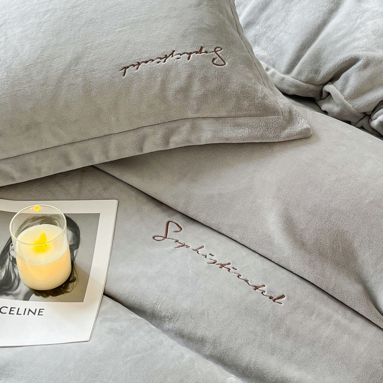 91家纺网 家纺一手货源 找家纺 庭笙 2025新款加厚牛奶绒8斤/9斤纯色蓄热保暖四件套-米莱 米莱-灰