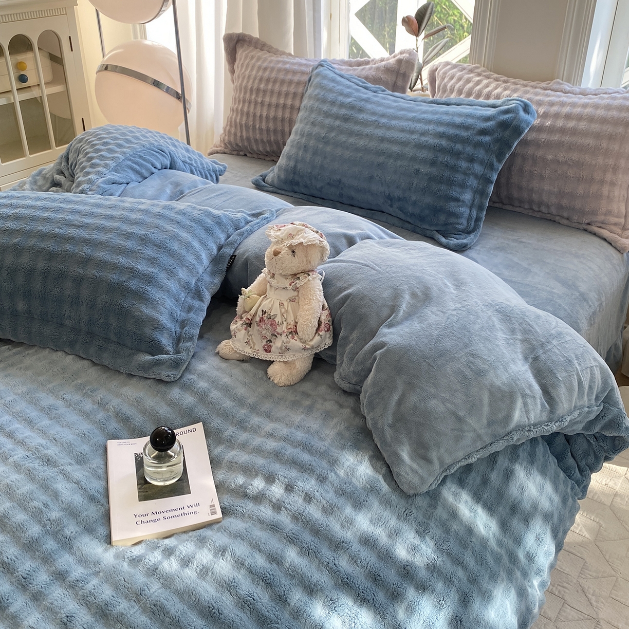 91家纺网 家纺一手货源 找家纺 （总）悦织湾家纺 2025新款泡泡绒仿兔毛绒四件套牛奶绒纯色轻奢床上用品4件套货源足