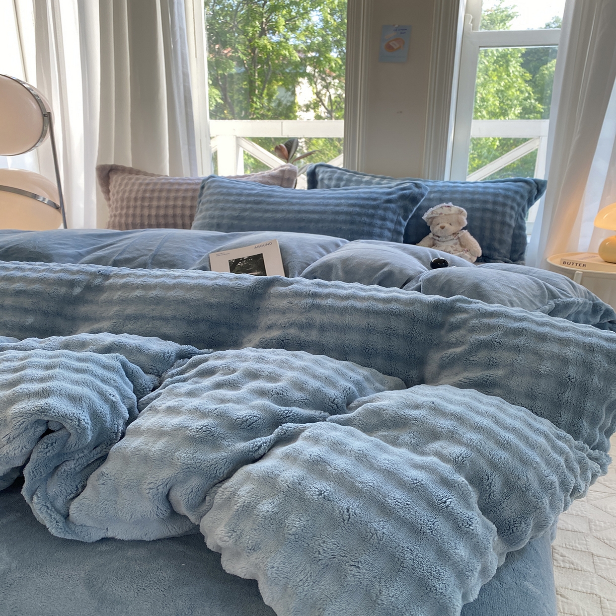 91家纺网 家纺一手货源 找家纺 悦织湾家纺 2025新款泡泡绒仿兔毛绒四件套牛奶绒纯色轻奢床上用品4件套货源足 泡泡绒-宾利蓝