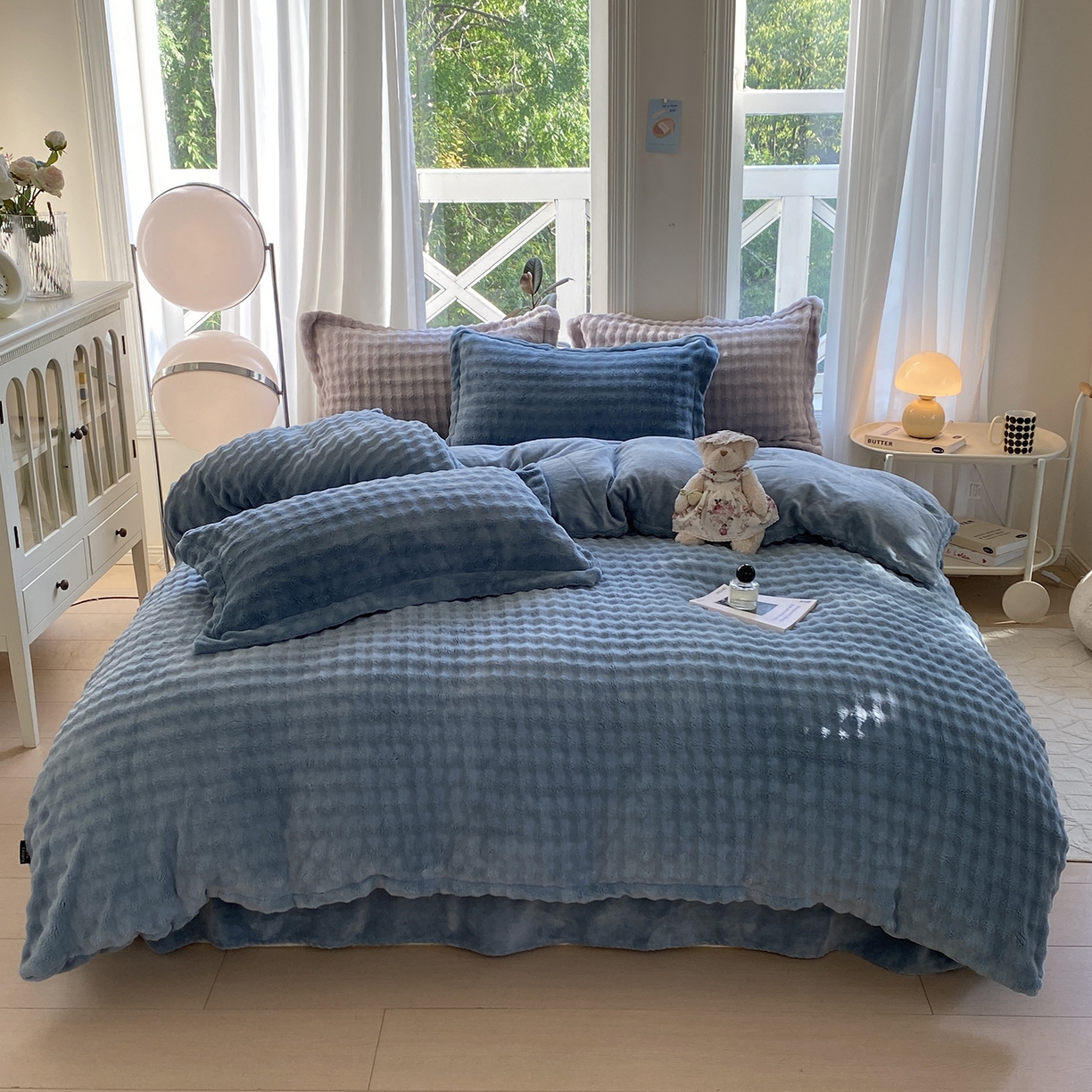 91家纺网 家纺一手货源 找家纺 （总）悦织湾家纺 2025新款泡泡绒仿兔毛绒四件套牛奶绒纯色轻奢床上用品4件套货源足