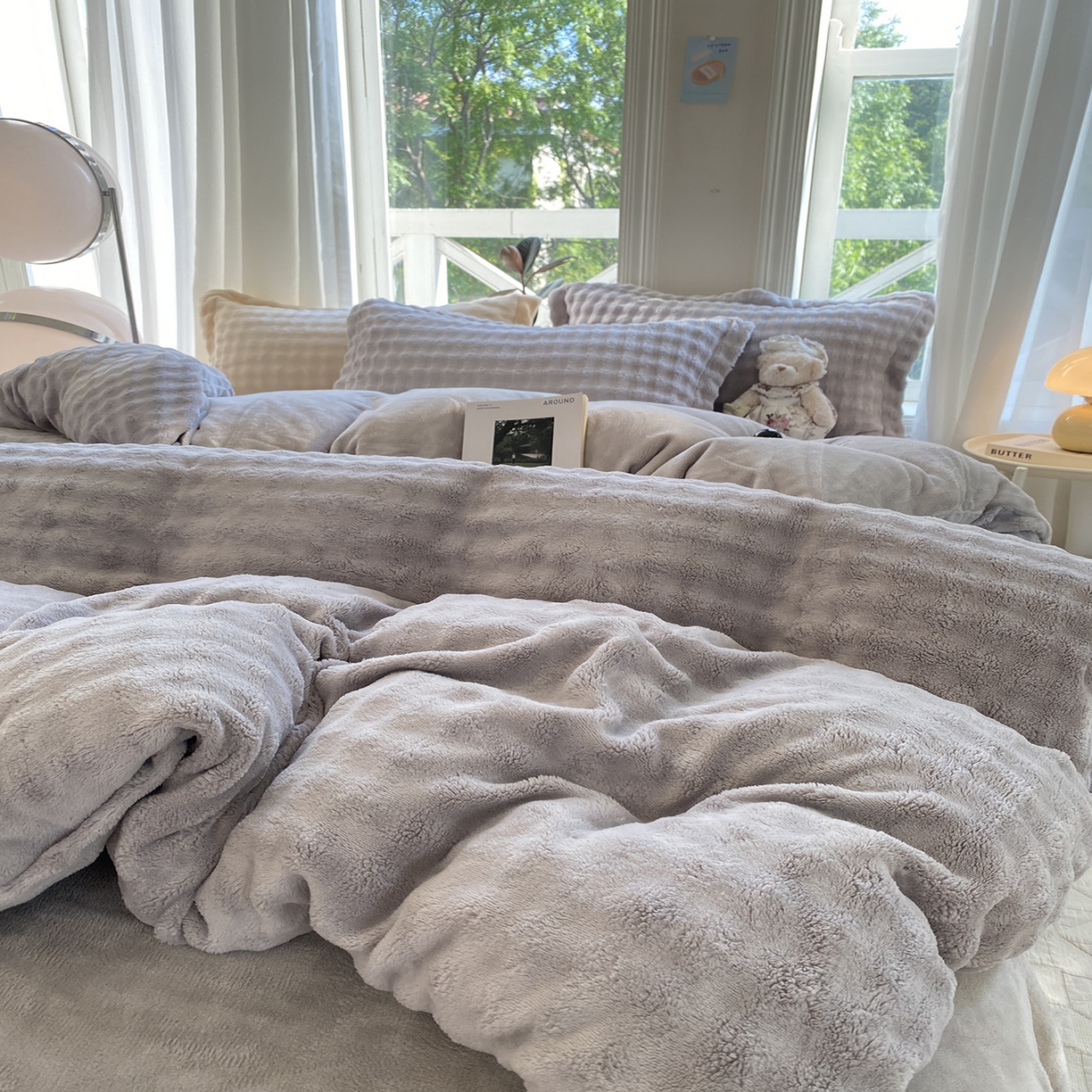 91家纺网 家纺一手货源 找家纺 悦织湾家纺 2025新款泡泡绒仿兔毛绒四件套牛奶绒纯色轻奢床上用品4件套货源足 泡泡绒-高级灰