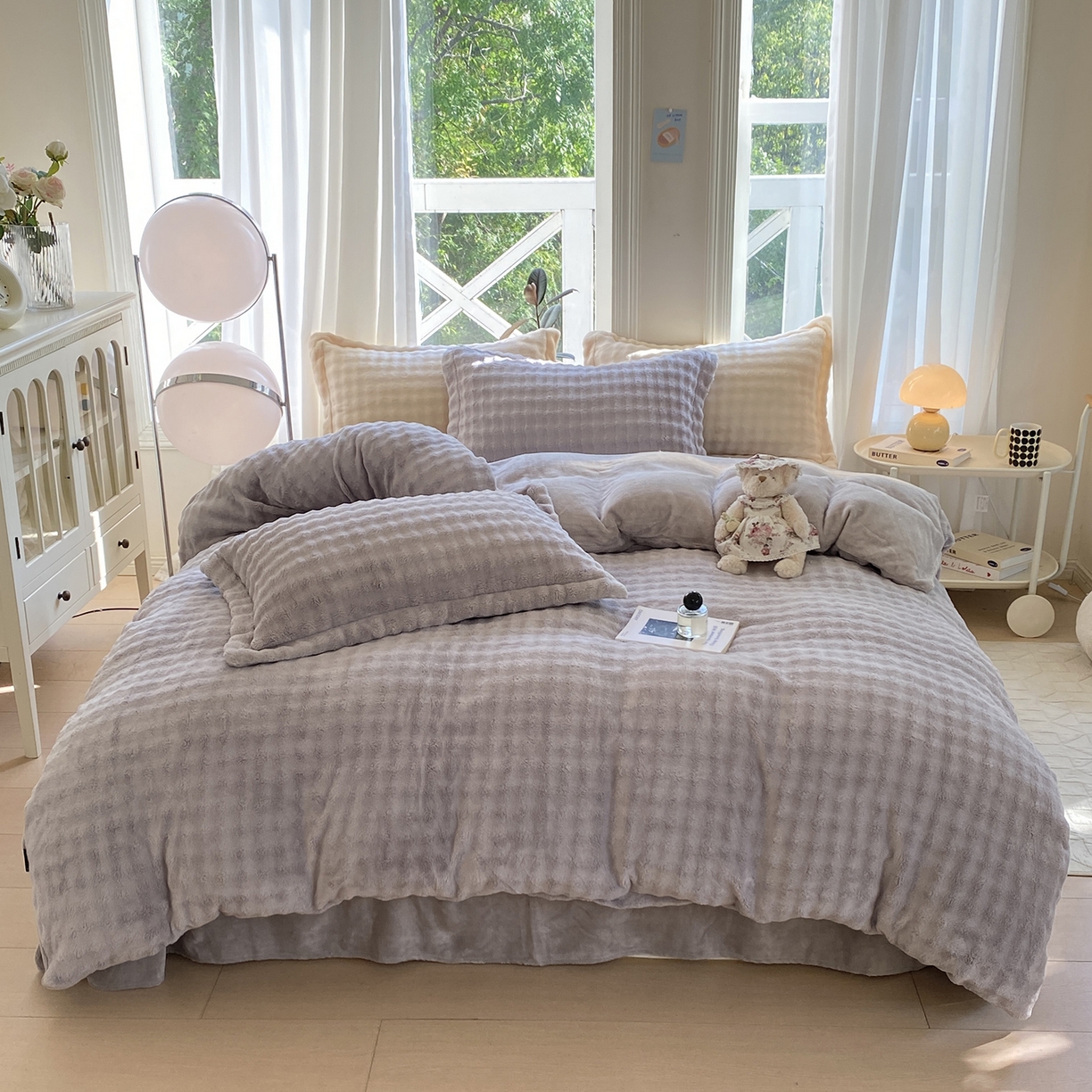 91家纺网 家纺一手货源 找家纺 悦织湾家纺 2025新款泡泡绒仿兔毛绒四件套牛奶绒纯色轻奢床上用品4件套货源足 泡泡绒-高级灰