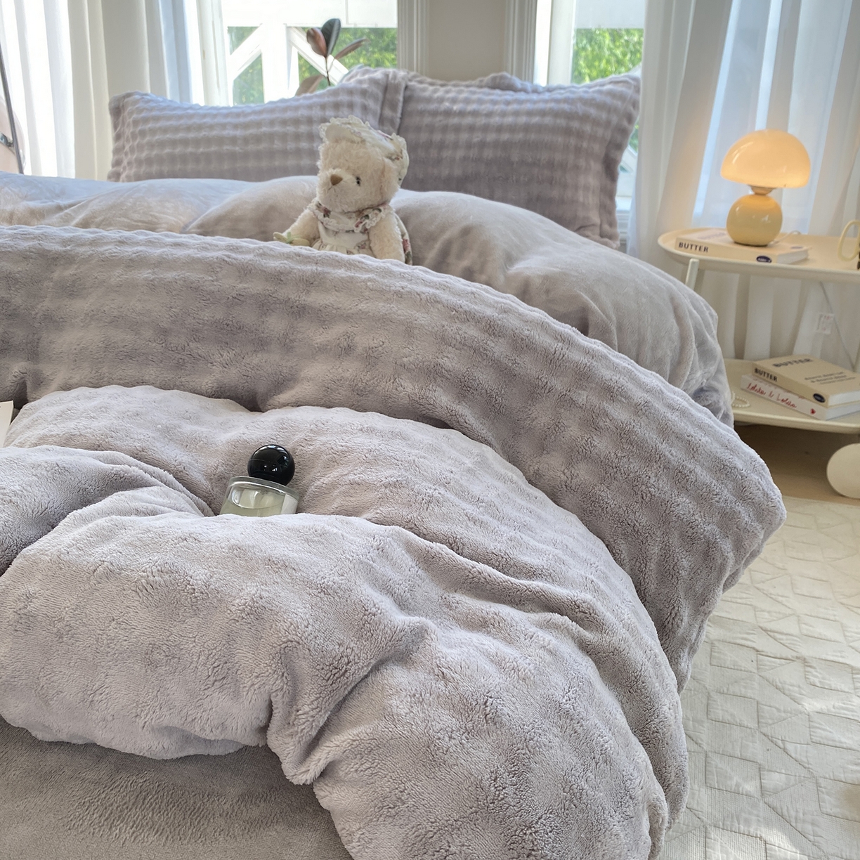 91家纺网 家纺一手货源 找家纺 悦织湾家纺 2025新款泡泡绒仿兔毛绒四件套牛奶绒纯色轻奢床上用品4件套货源足 泡泡绒-高级灰