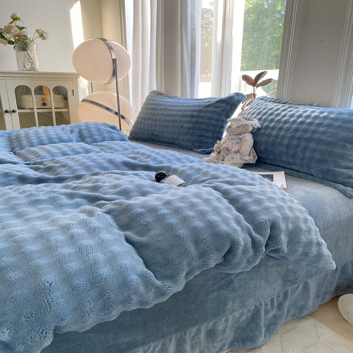 91家纺网 家纺一手货源 找家纺 （总）悦织湾家纺 2025新款泡泡绒仿兔毛绒四件套牛奶绒纯色轻奢床上用品4件套货源足