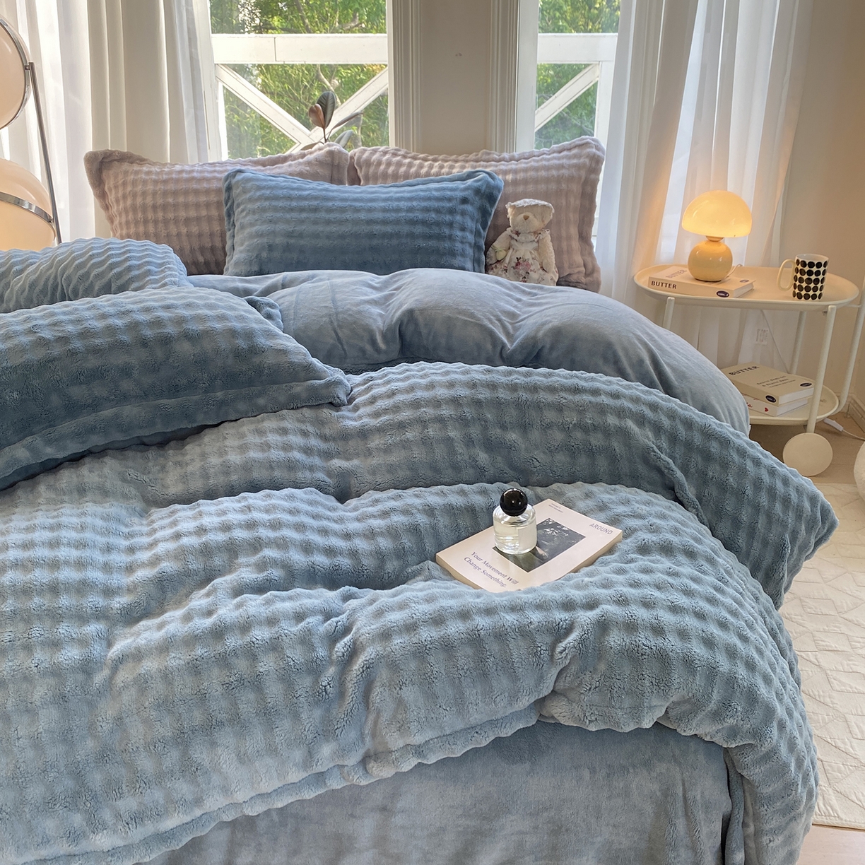 91家纺网 家纺一手货源 找家纺 （总）悦织湾家纺 2025新款泡泡绒仿兔毛绒四件套牛奶绒纯色轻奢床上用品4件套货源足