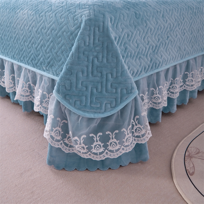 91家纺网 家纺一手货源 找家纺 畅畅家纺 2025新款11斤纯色韩版冬季超柔加厚牛奶花边床盖四件套 宝蓝