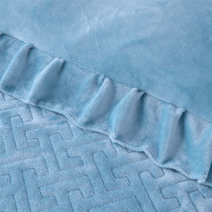 91家纺网 家纺一手货源 找家纺 畅畅家纺 2025新款11斤纯色韩版冬季超柔加厚牛奶花边床盖四件套 宝蓝