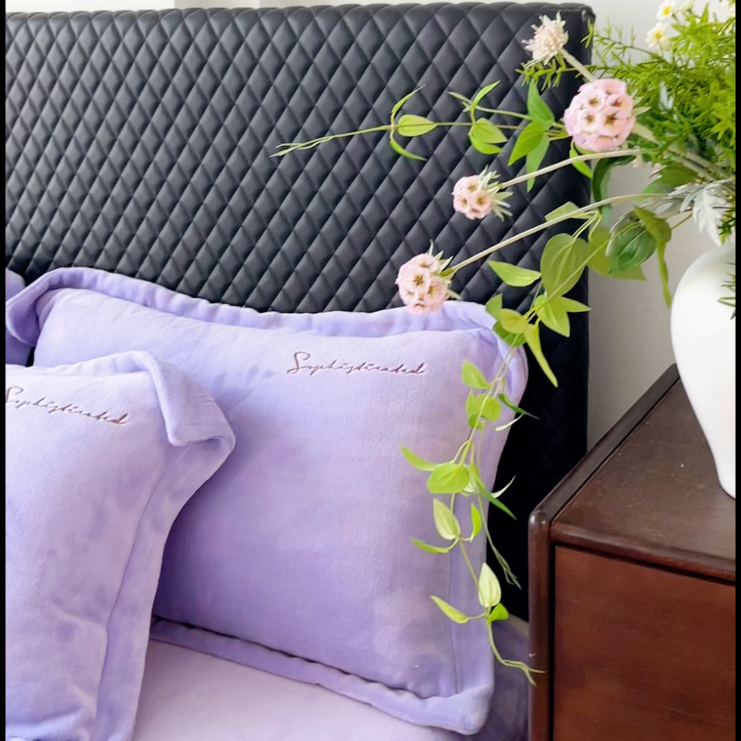 91家纺网 家纺一手货源 找家纺 庭笙 2025新款加厚牛奶绒8斤/9斤纯色蓄热保暖四件套-米莱 米莱-紫