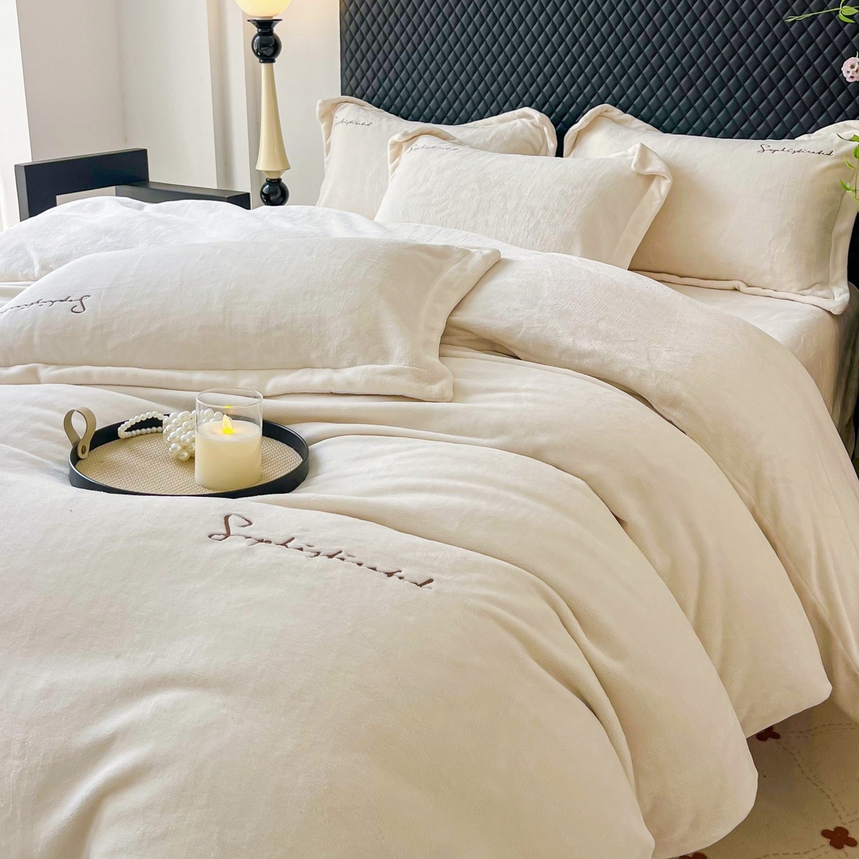 庭笙 2025新款加厚牛奶绒8斤/9斤纯色蓄热保暖四件套-米莱 米莱-米