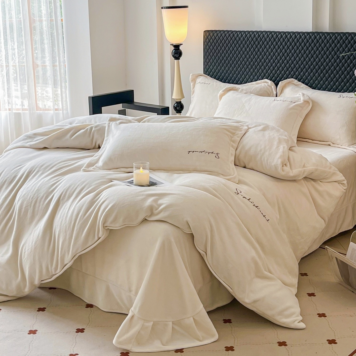 91家纺网 家纺一手货源 找家纺 庭笙 2025新款加厚牛奶绒8斤/9斤纯色蓄热保暖四件套-米莱 米莱-米