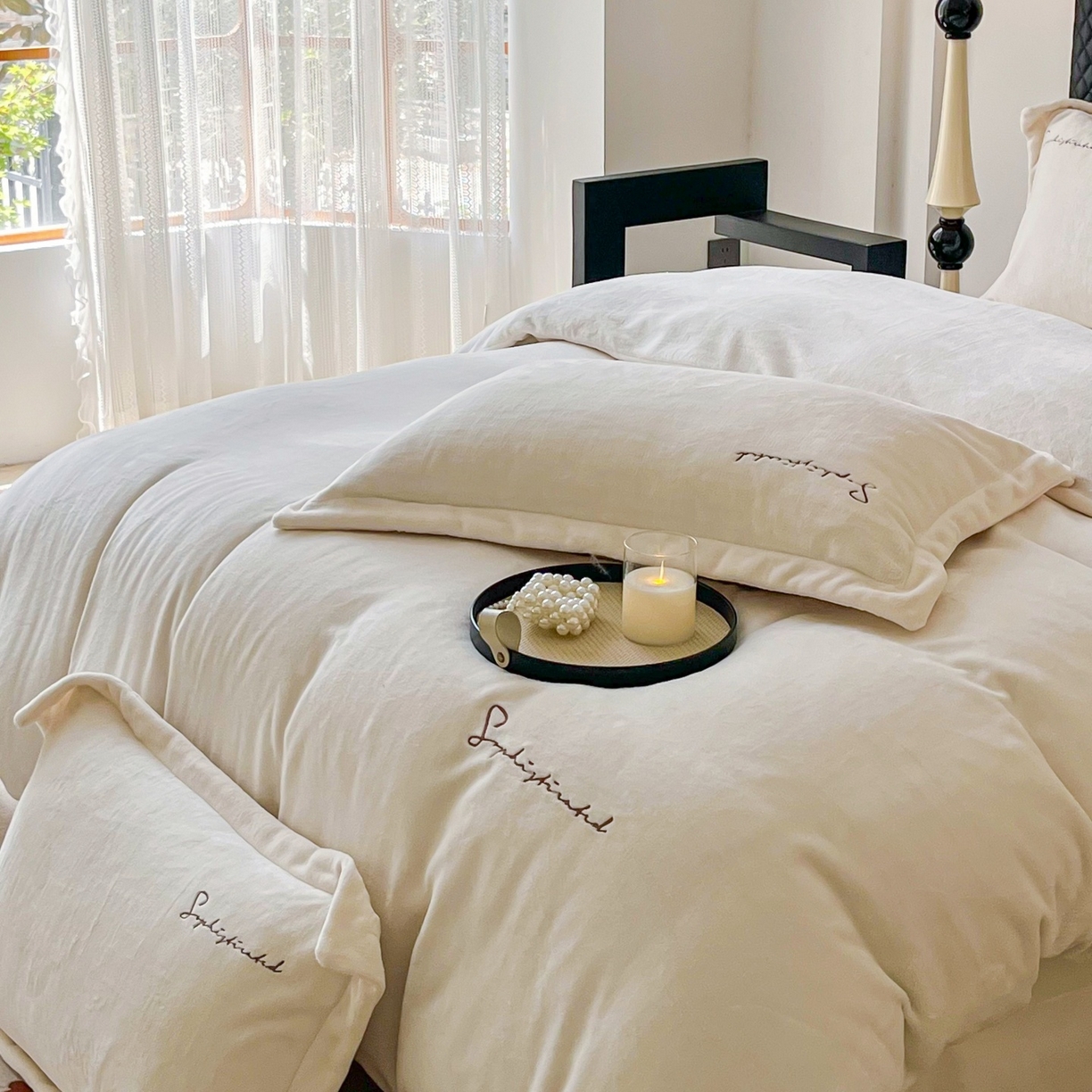 91家纺网 家纺一手货源 找家纺 庭笙 2025新款加厚牛奶绒8斤/9斤纯色蓄热保暖四件套-米莱 米莱-米