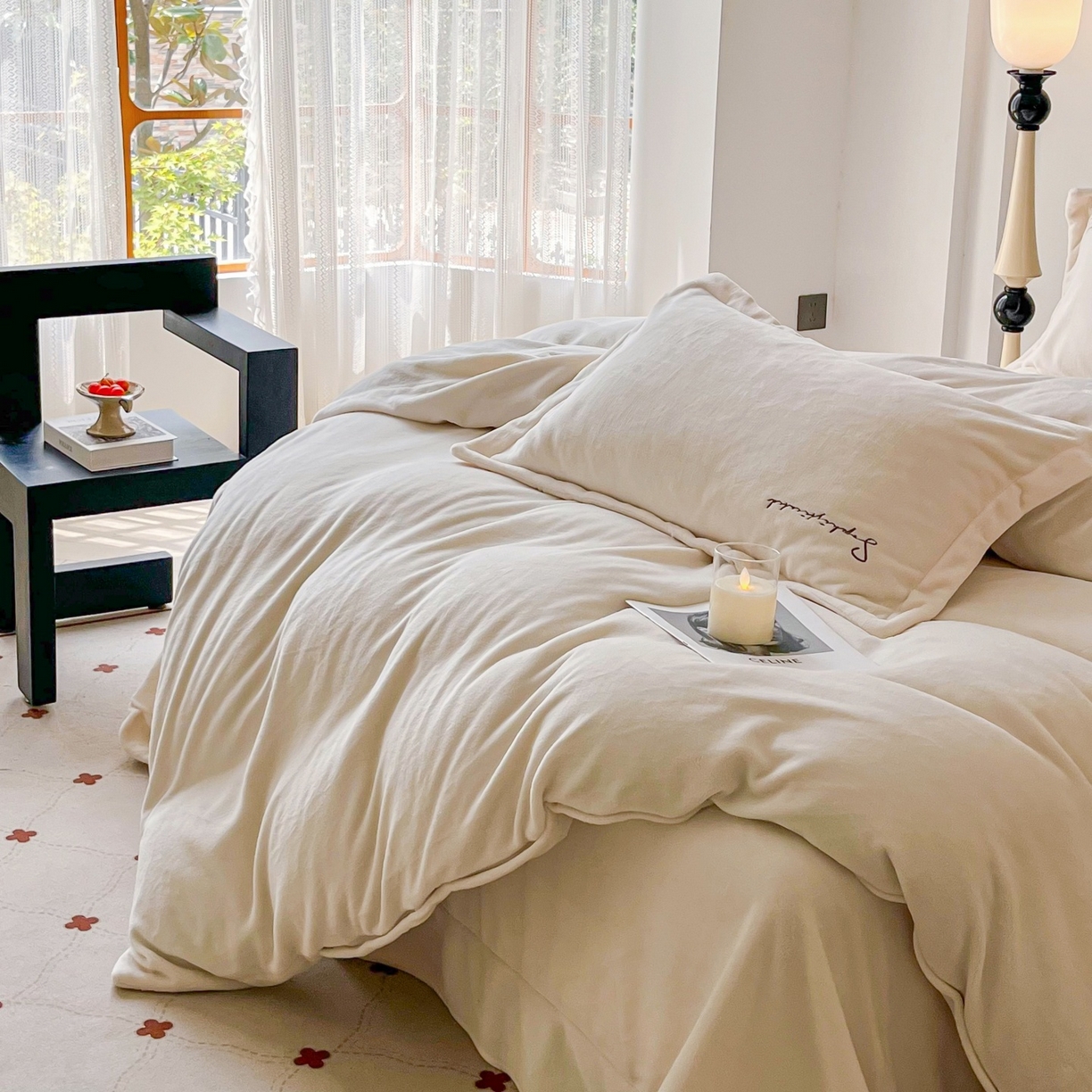 91家纺网 家纺一手货源 找家纺 庭笙 2025新款加厚牛奶绒8斤/9斤纯色蓄热保暖四件套-米莱 米莱-米