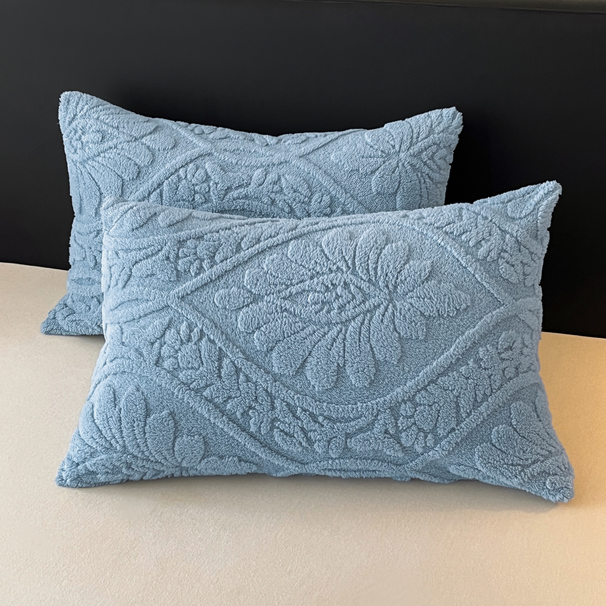 91家纺网 家纺一手货源 找家纺 欧邦 2025新款提塔芙绒绒羊羔绒毛毯-繁花 繁花-午夜蓝