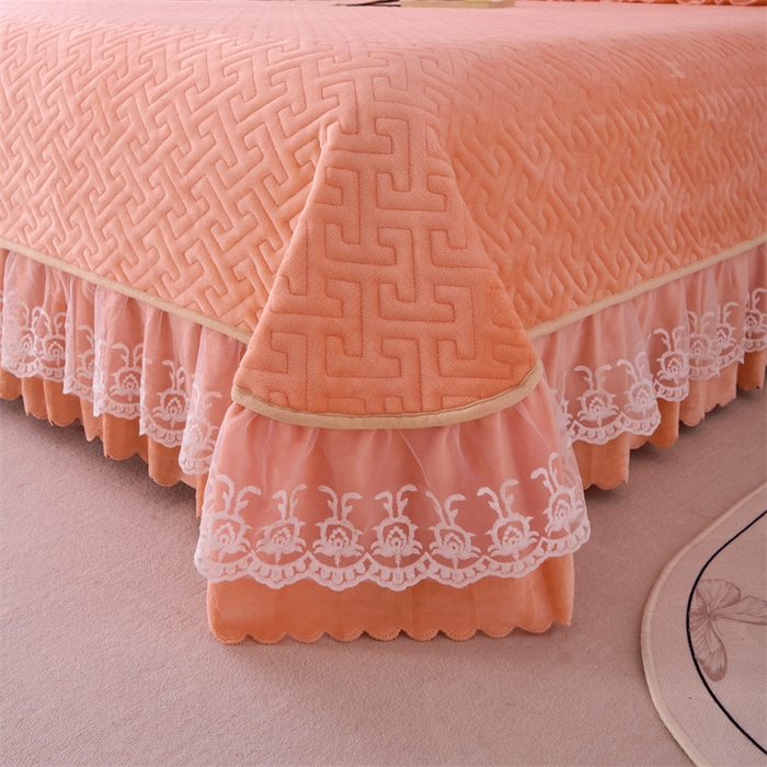 91家纺网 家纺一手货源 找家纺 畅畅家纺 2025新款11斤纯色韩版冬季超柔加厚牛奶花边床盖四件套 橙色