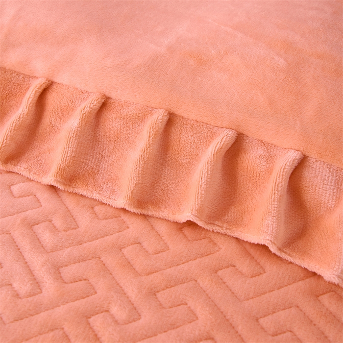 91家纺网 家纺一手货源 找家纺 畅畅家纺 2025新款11斤纯色韩版冬季超柔加厚牛奶花边床盖四件套 橙色