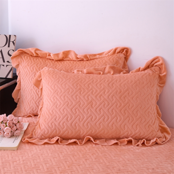 91家纺网 家纺一手货源 找家纺 畅畅家纺 2025新款11斤纯色韩版冬季超柔加厚牛奶花边床盖四件套 橙色