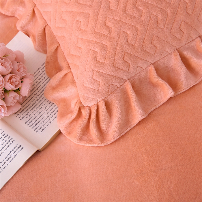 91家纺网 家纺一手货源 找家纺 畅畅家纺 2025新款11斤纯色韩版冬季超柔加厚牛奶花边床盖四件套 橙色