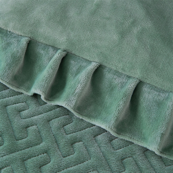 91家纺网 家纺一手货源 找家纺 畅畅家纺 2025新款11斤纯色韩版冬季超柔加厚牛奶花边床盖四件套 果绿