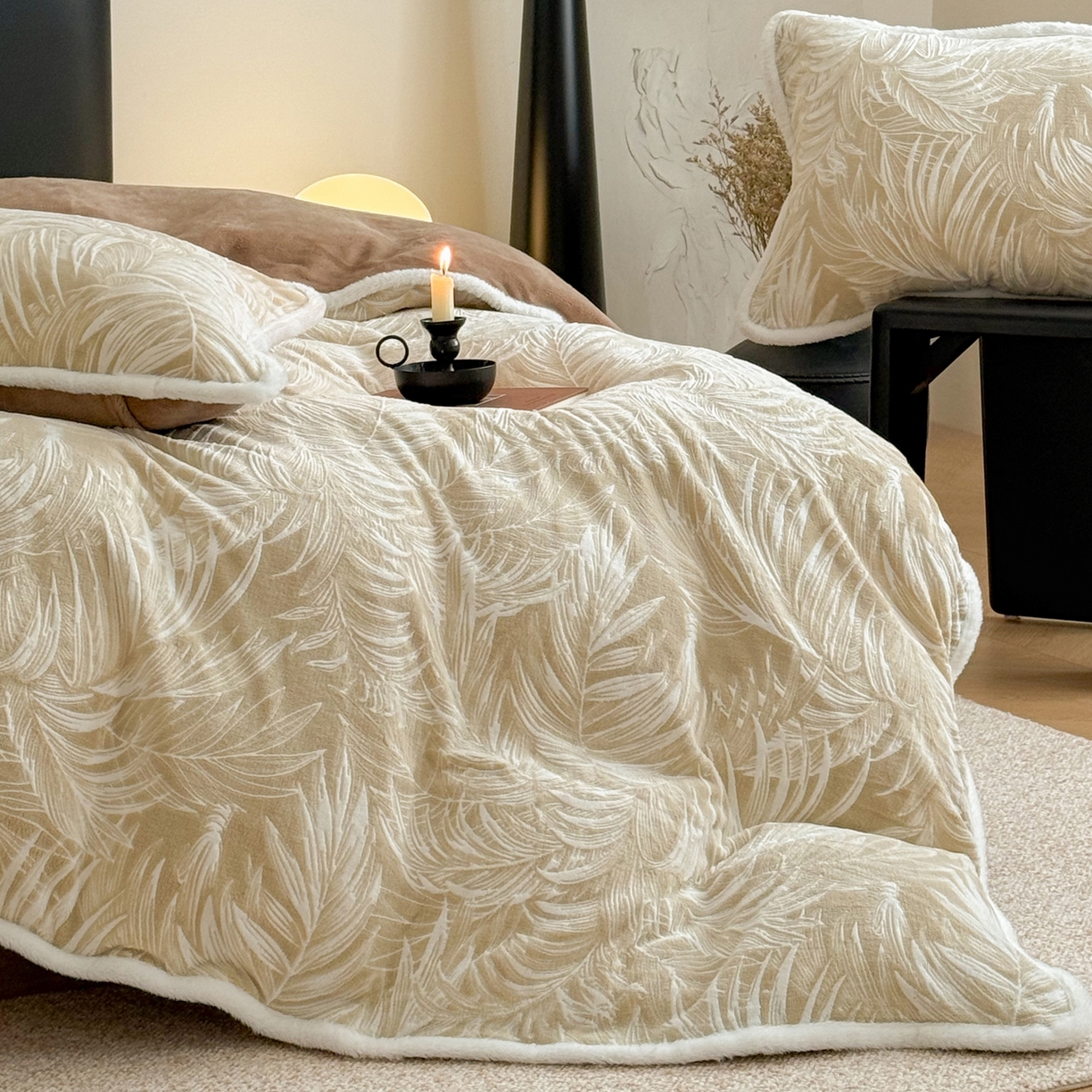 91家纺网 家纺一手货源 找家纺 沐棉家居 2025新款高克重立体雕花牛奶绒保暖四件套 热带雨林