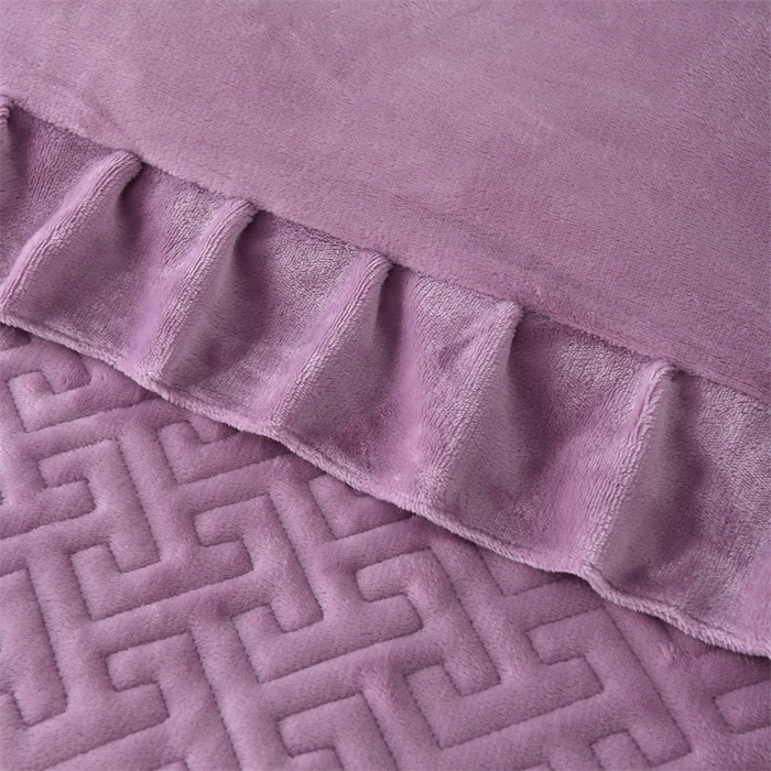 91家纺网 家纺一手货源 找家纺 畅畅家纺 2025新款11斤纯色韩版冬季超柔加厚牛奶花边床盖四件套 罗兰紫