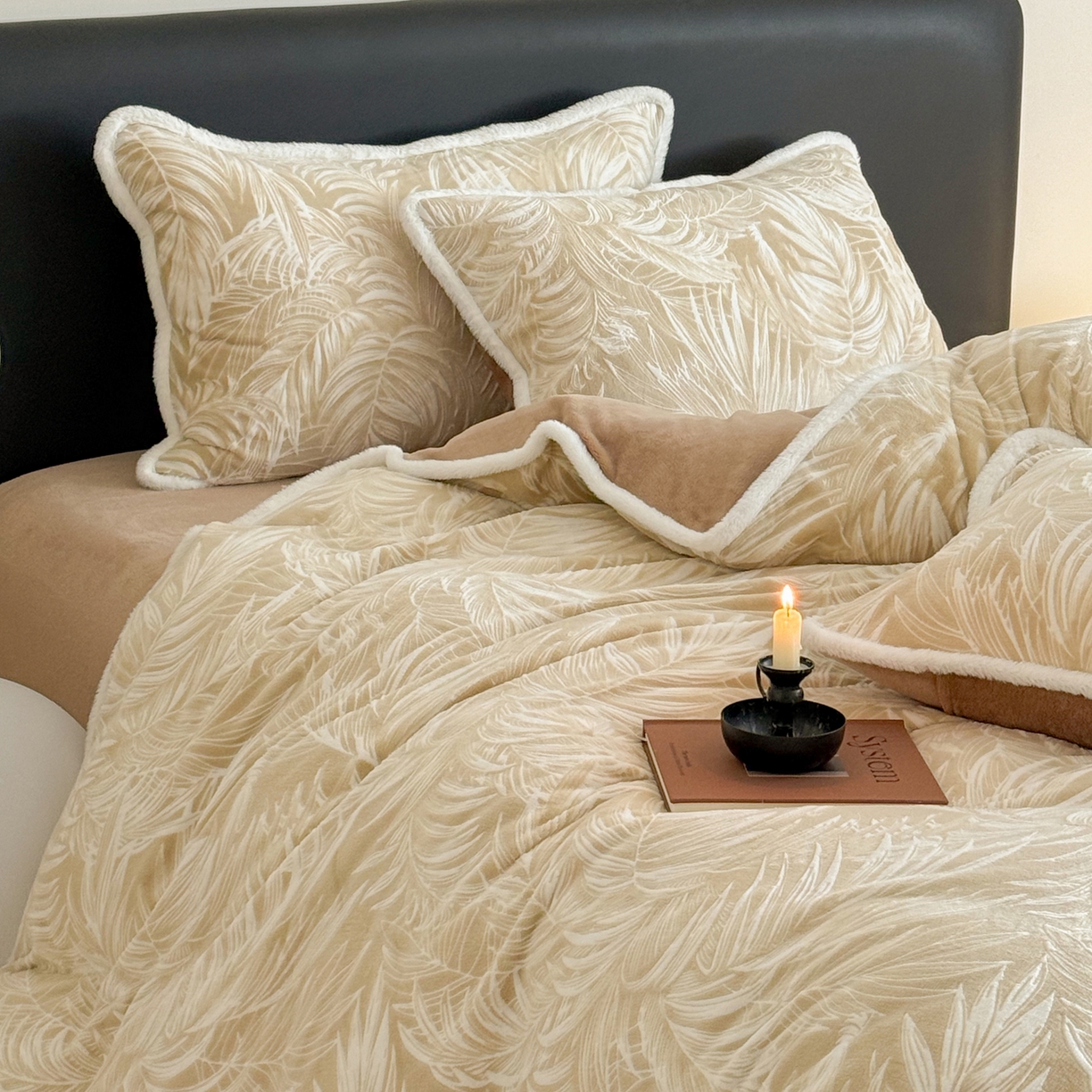 91家纺网 家纺一手货源 找家纺 沐棉家居 2025新款高克重立体雕花牛奶绒保暖四件套 热带雨林