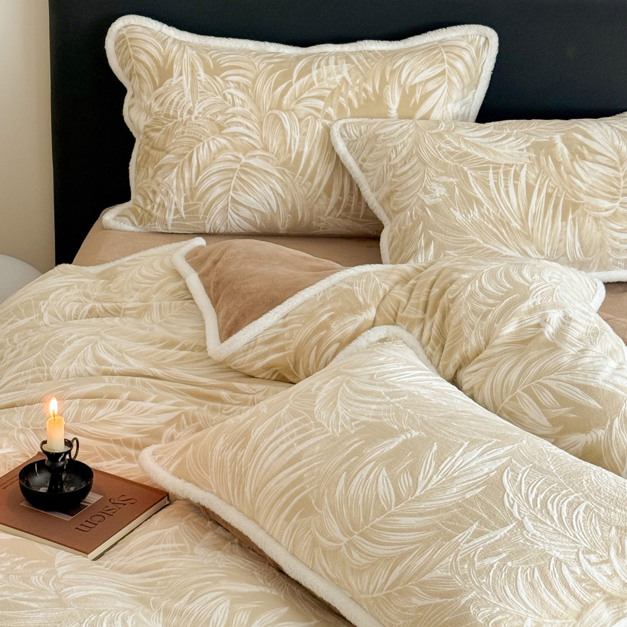 91家纺网 家纺一手货源 找家纺 沐棉家居 2025新款高克重立体雕花牛奶绒保暖四件套 热带雨林