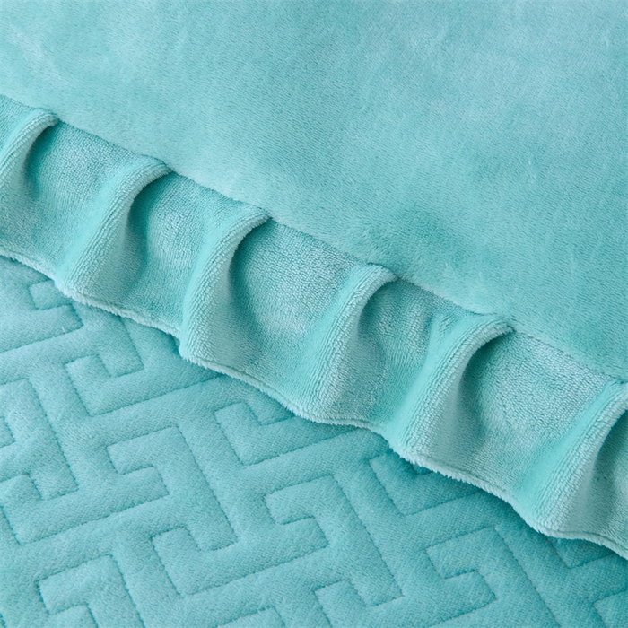 91家纺网 家纺一手货源 找家纺 畅畅家纺 2025新款11斤纯色韩版冬季超柔加厚牛奶花边床盖四件套 青蓝