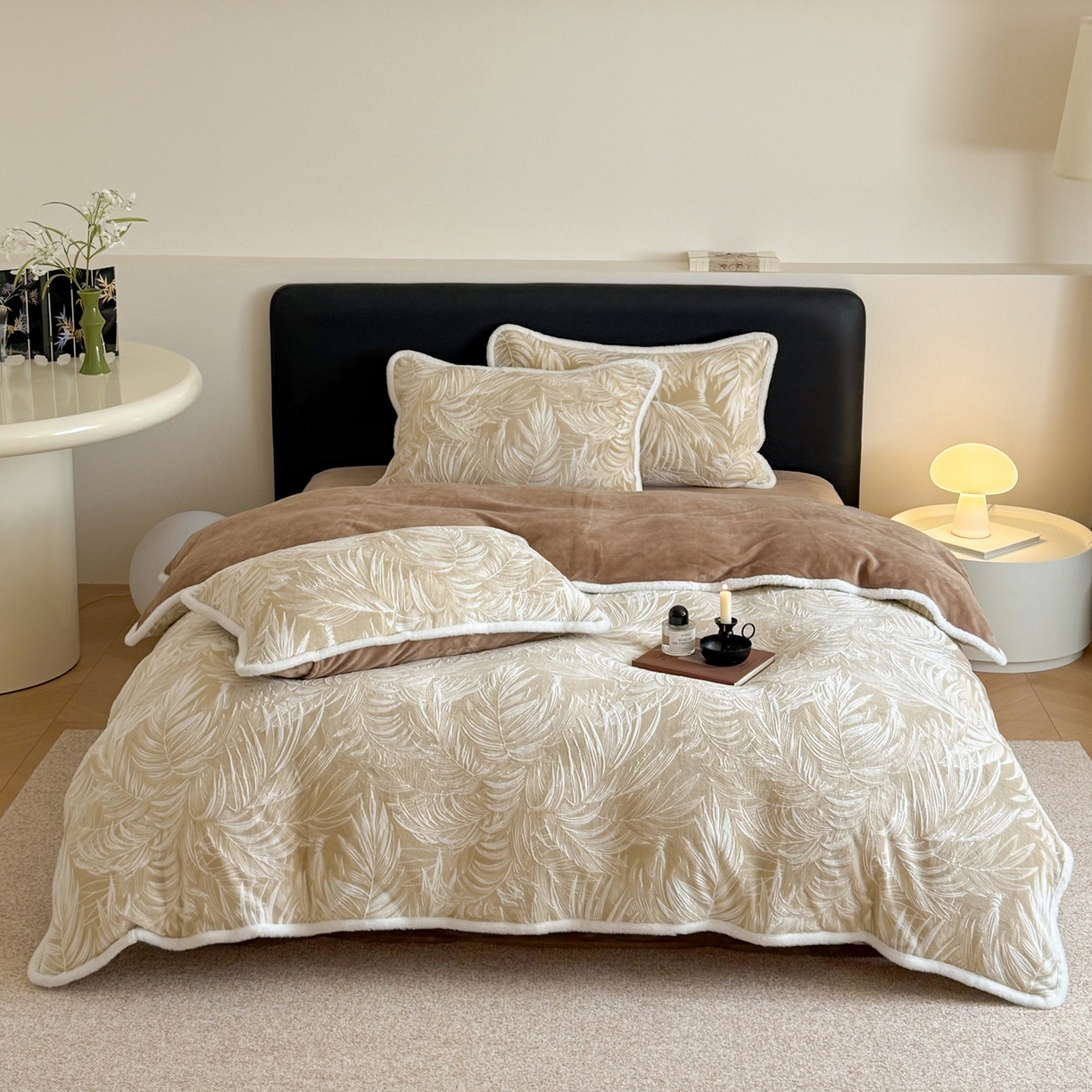 91家纺网 家纺一手货源 找家纺 沐棉家居 2025新款高克重立体雕花牛奶绒保暖四件套 热带雨林