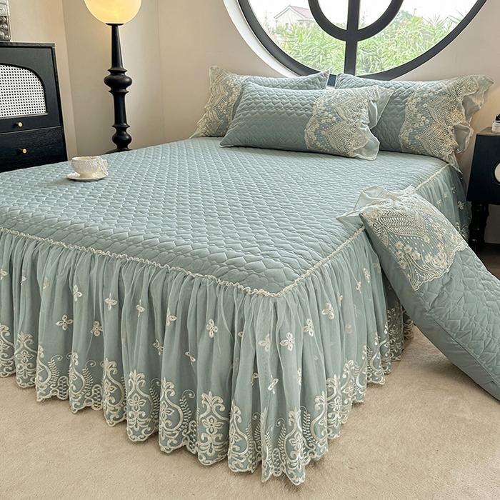 罗艺轩 2025新款全棉纯棉蕾丝刺绣琉璃单床裙床裙单件（1.5m控价135起、1.8m控价140起、1.8*2.2m控价145起、2.0m控价150起） 琉璃-豆绿