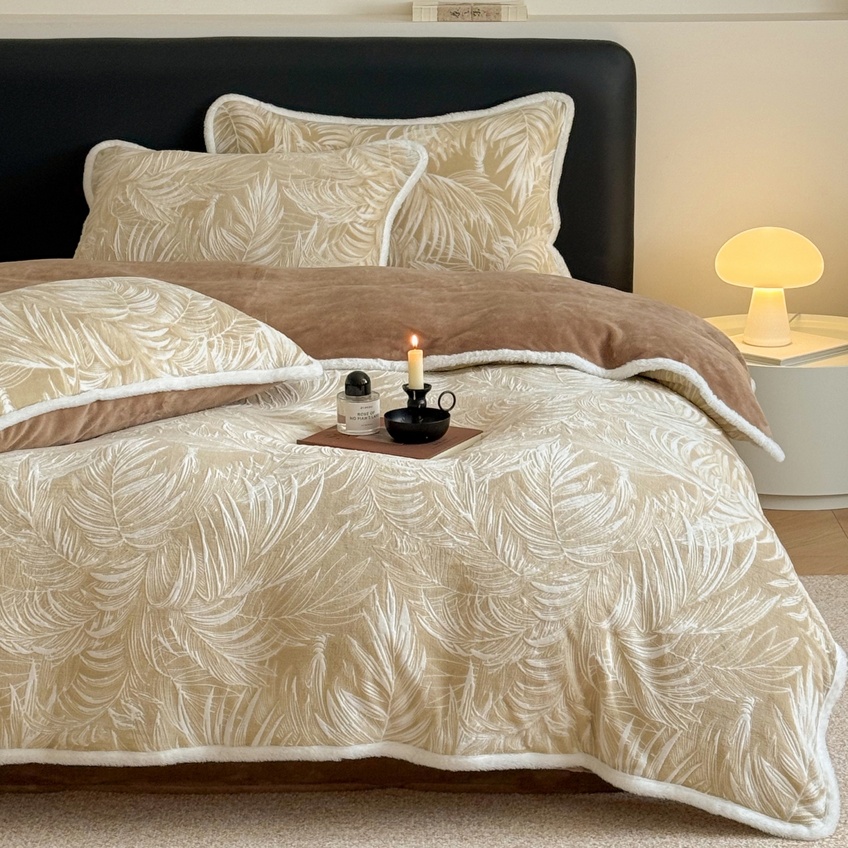 91家纺网 家纺一手货源 找家纺 沐棉家居 2025新款高克重立体雕花牛奶绒保暖四件套 热带雨林