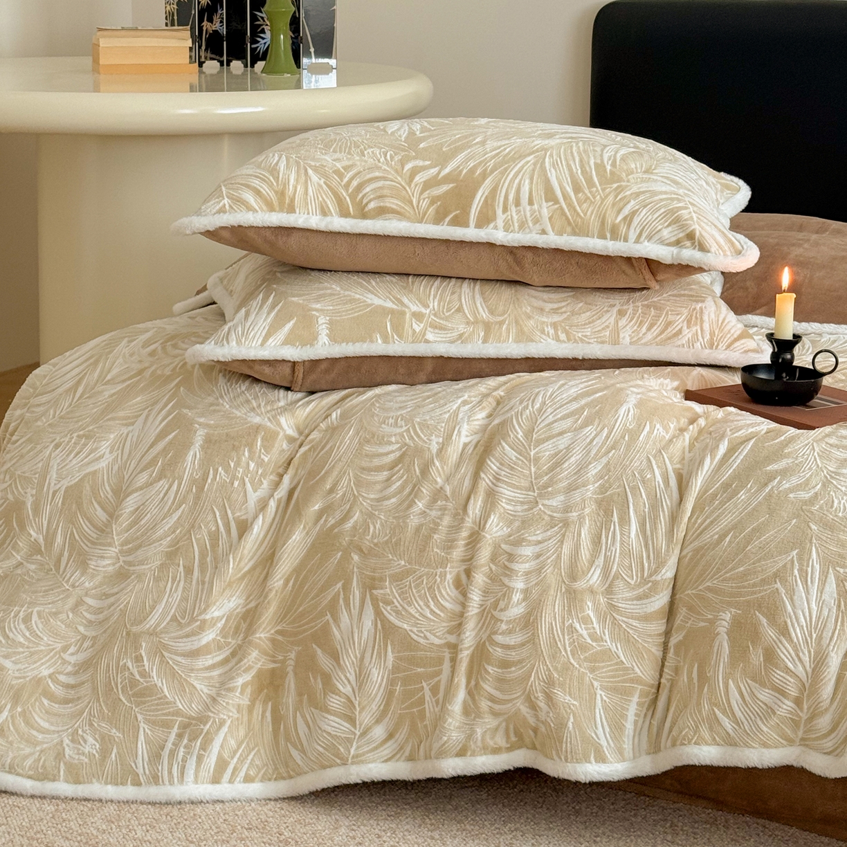 91家纺网 家纺一手货源 找家纺 沐棉家居 2025新款高克重立体雕花牛奶绒保暖四件套 热带雨林