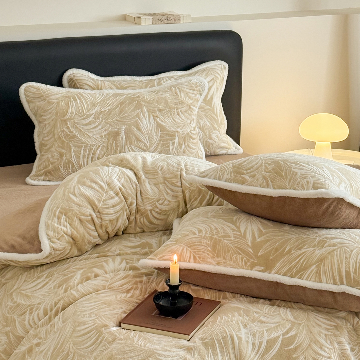 91家纺网 家纺一手货源 找家纺 沐棉家居 2025新款高克重立体雕花牛奶绒保暖四件套 热带雨林